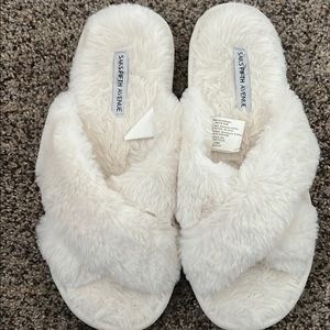 Furry white slippers - lightly worn